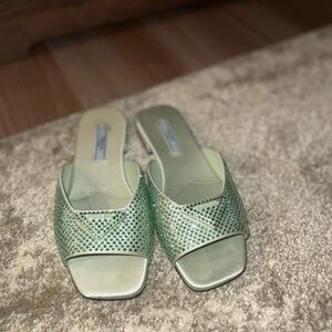Prada Mint Green Studded Mules